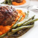 Glazed meatloaf with sweet potatoes and green beans