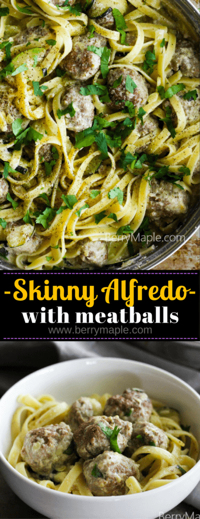 Skinny Fettuccine Alfredo with meatballs recipe