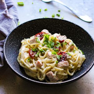 Creamy goat cheese salmon pasta recipe