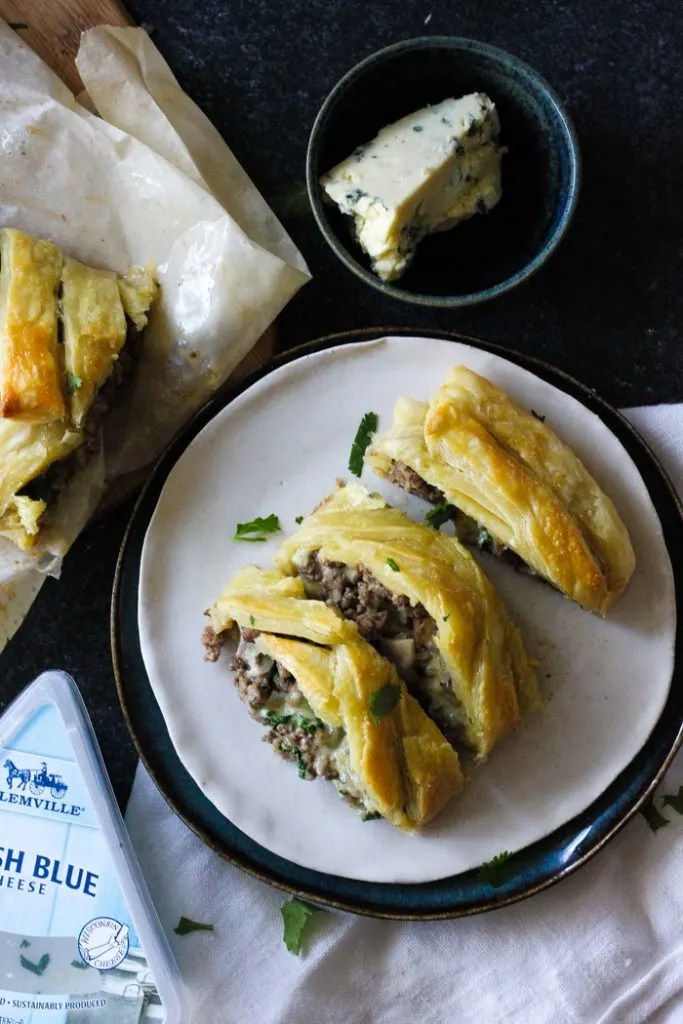Beef blue cheese braided puff pastry