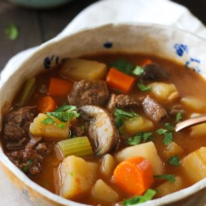 Old fashioned beef and vegetable soup in Instant Pot