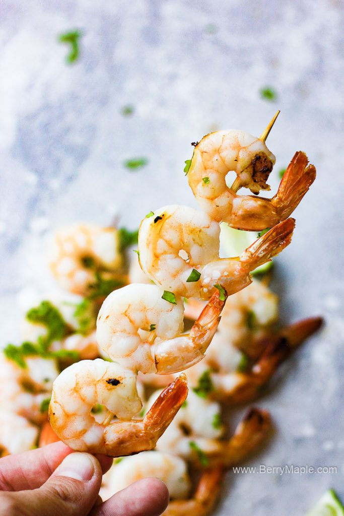 Air Fryer garlic lime shrimp skewers