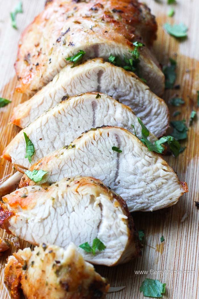 air fryer turkey tenderloin, sliced in a few pieces