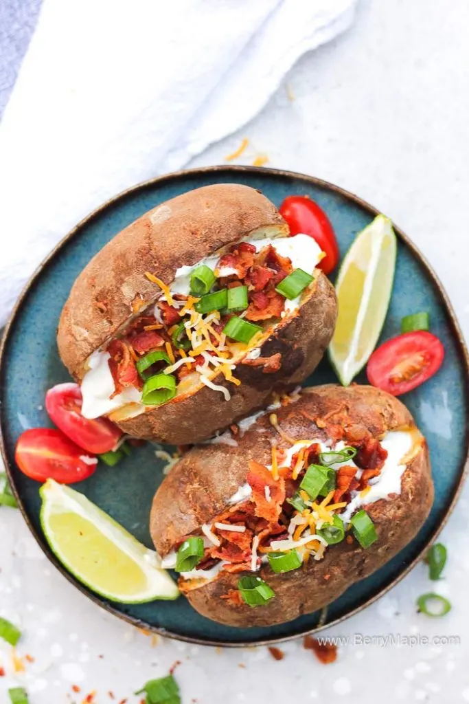 overhead shot of loaded russet potatoes