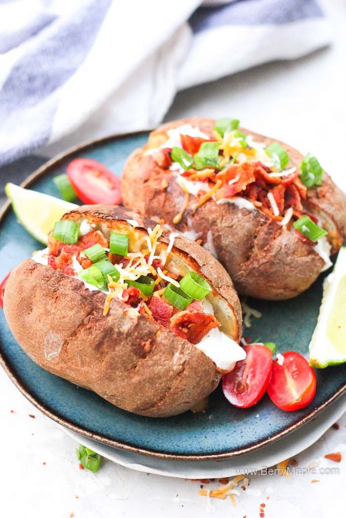 two russet loaded potatos