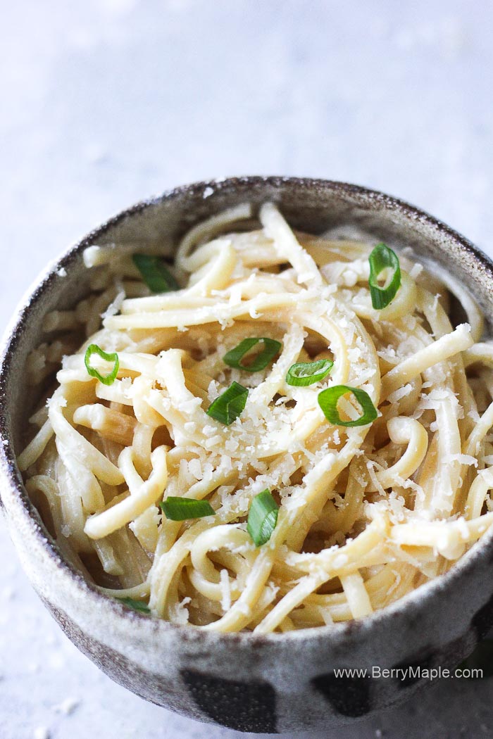 alfredo pasta in the bowl