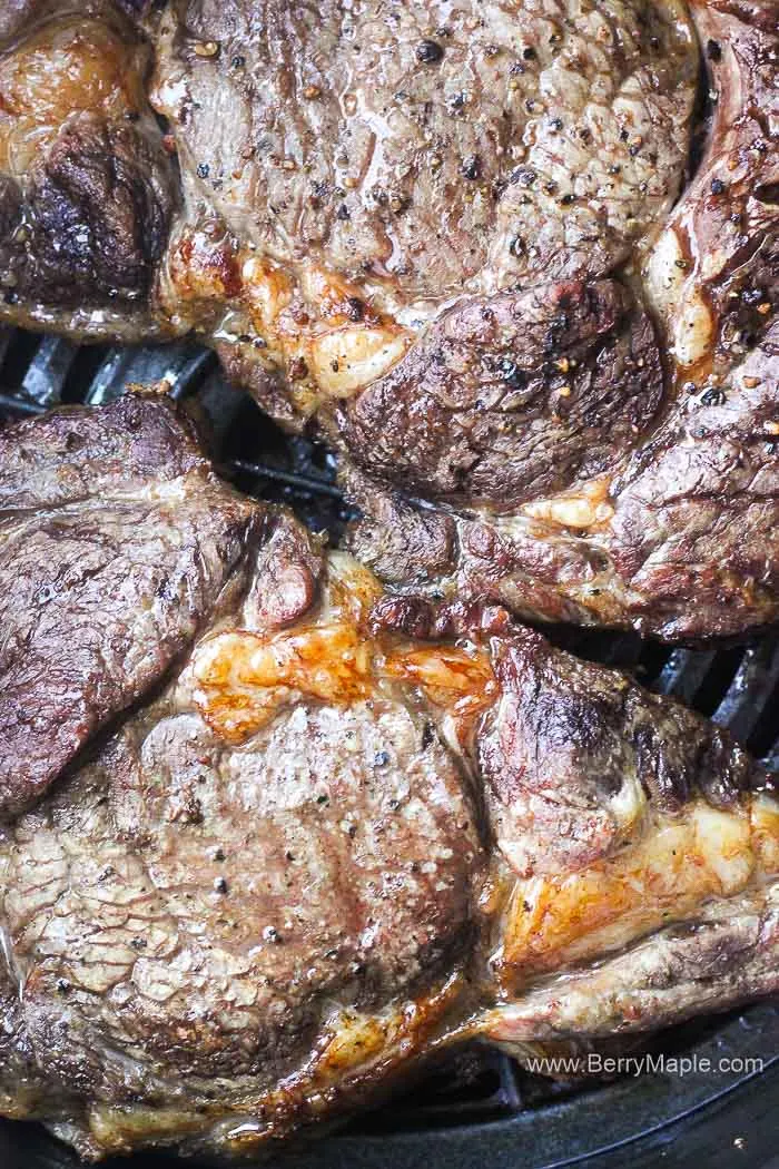 close up shot of air fryer steaks