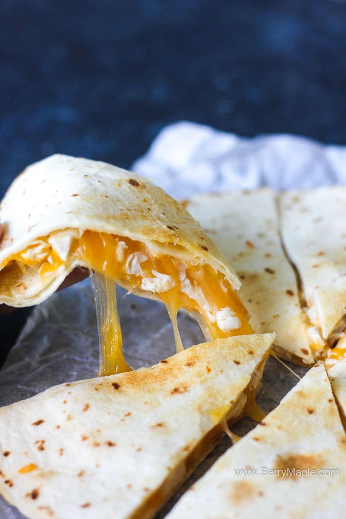 slice of quesadilla with melted cheese