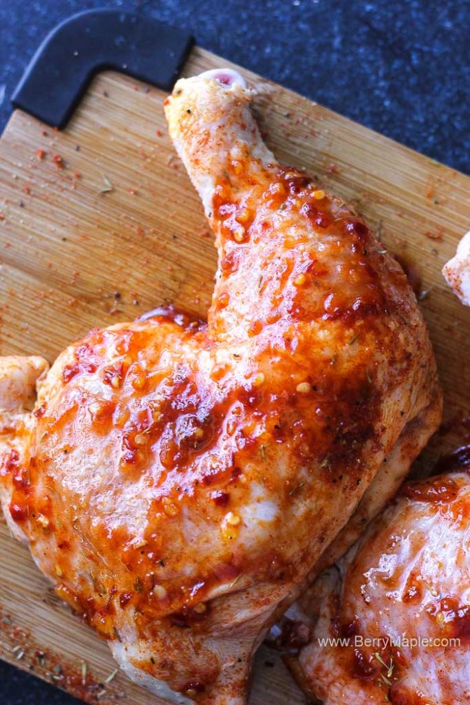 Smoked orange chicken quarters Berry&Maple