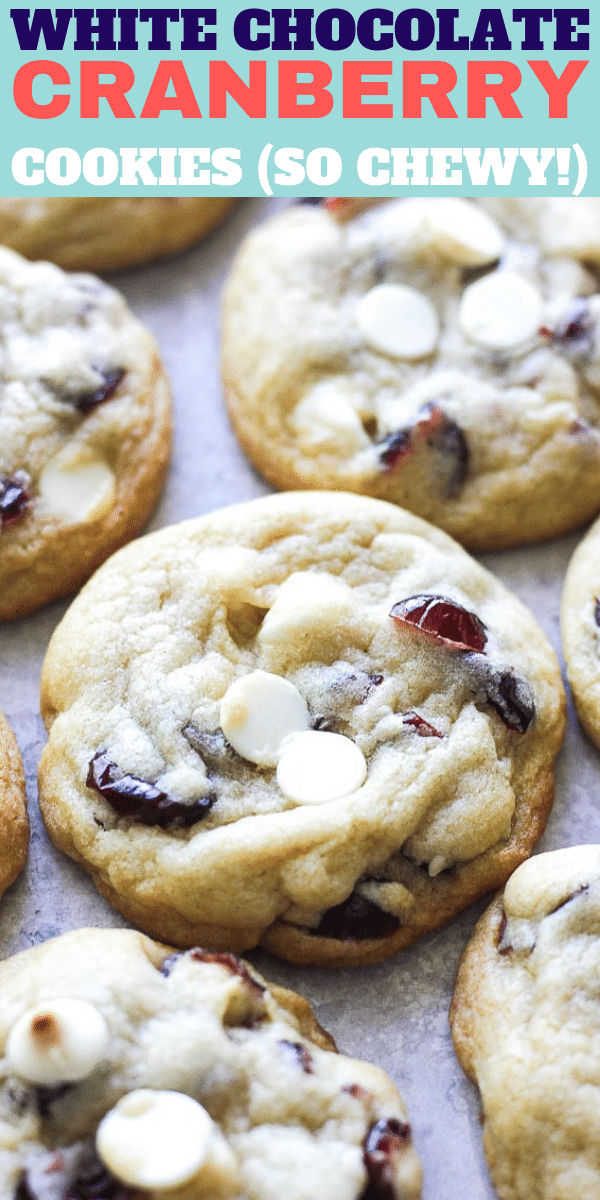 chewy cranberry white chocolate cookies with text overlay