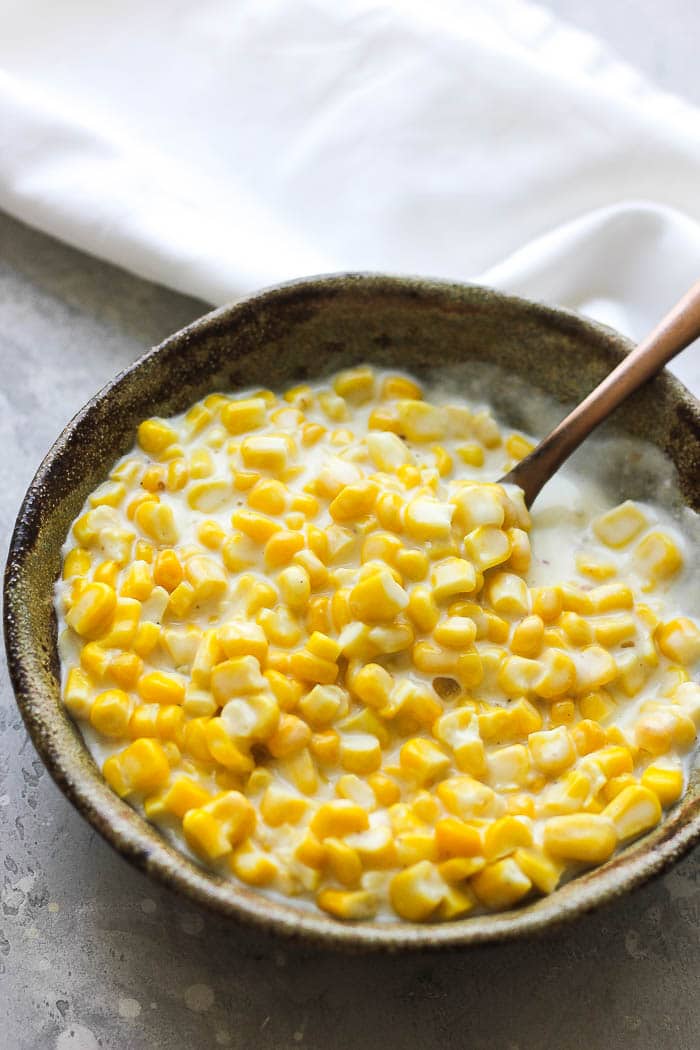 a bowl of creamed corn