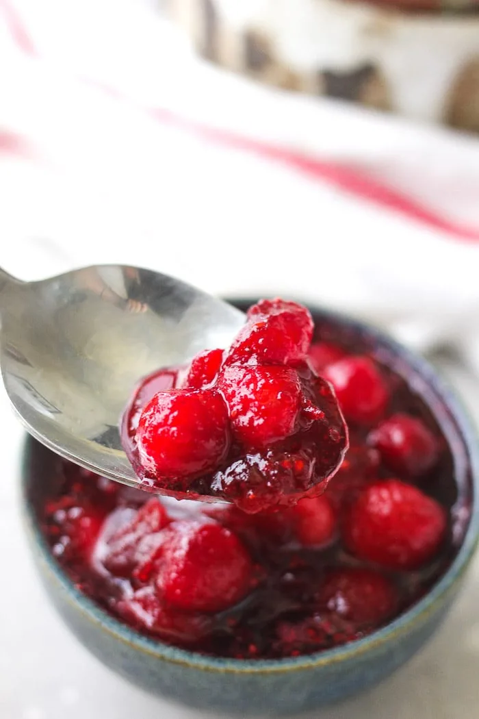 cranberry sauce in a spoon