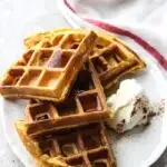 pumpkin spice waffles with maple syrup