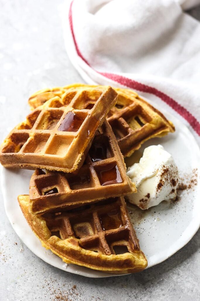 Pumpkin waffles with kodiak mix Berry&Maple