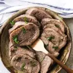 sliced beef tongue on the plate