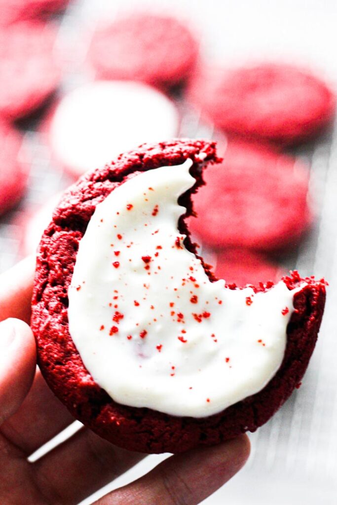 Red velvet cake mix cookies with cream cheese frosting