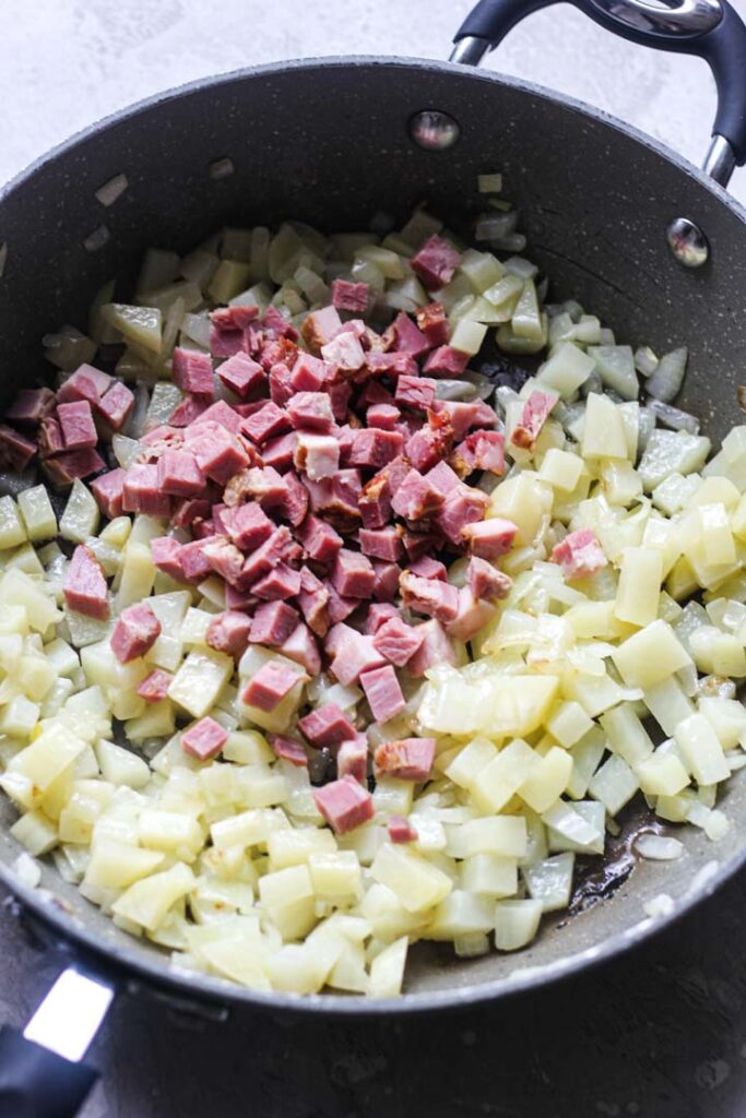 corned beef hash in the cooking