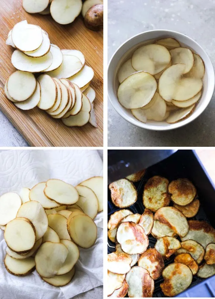 step by step photo of how to make air fryer potato chips crispy