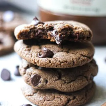 a stack of chocolate chip cookies