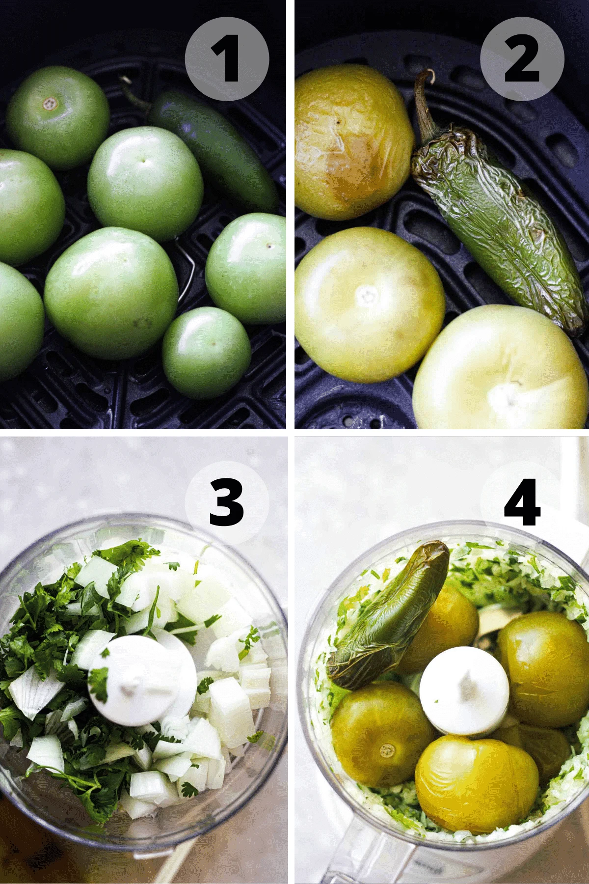 step by step collage of how to cook tomatillo salsa