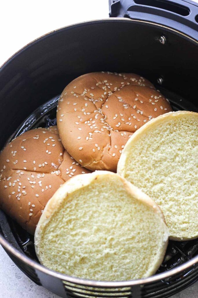 process of cookng burger buns in the fryer