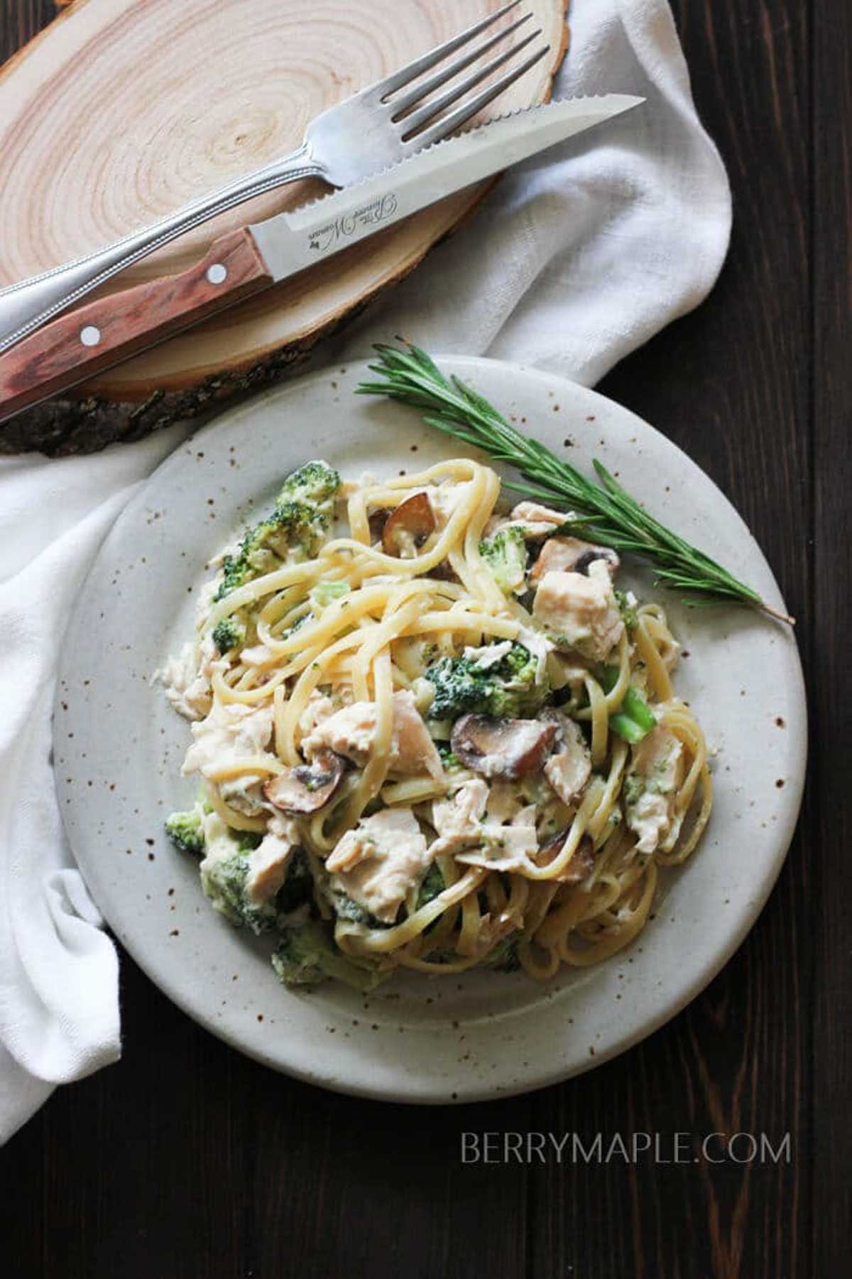 creamy pasta with leftover chicken and broccoli