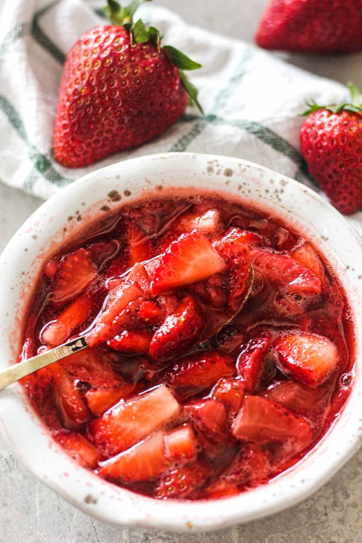 chunky strawberry sauce in a little bowl