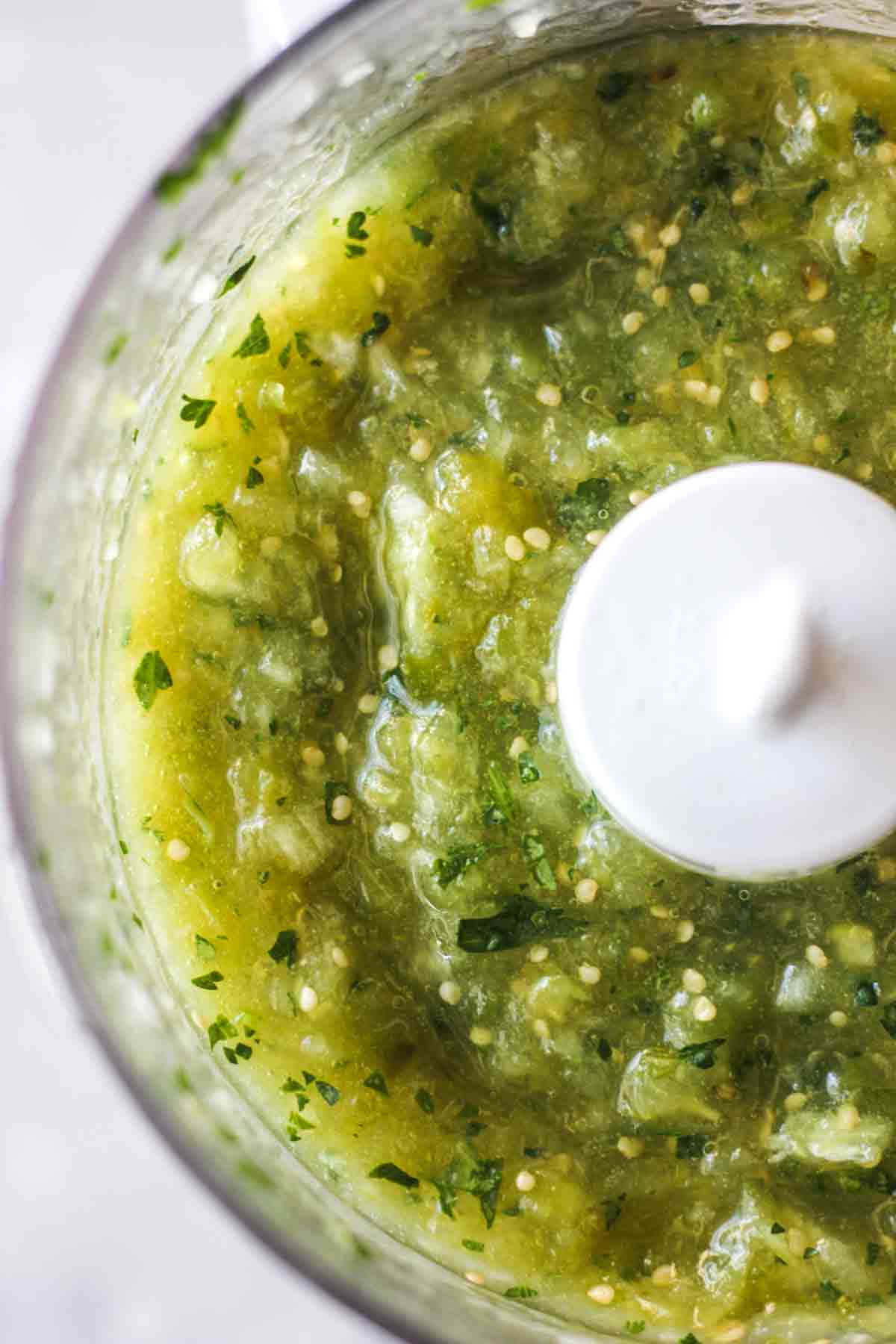 cooked tomatillo salsa in a bowl