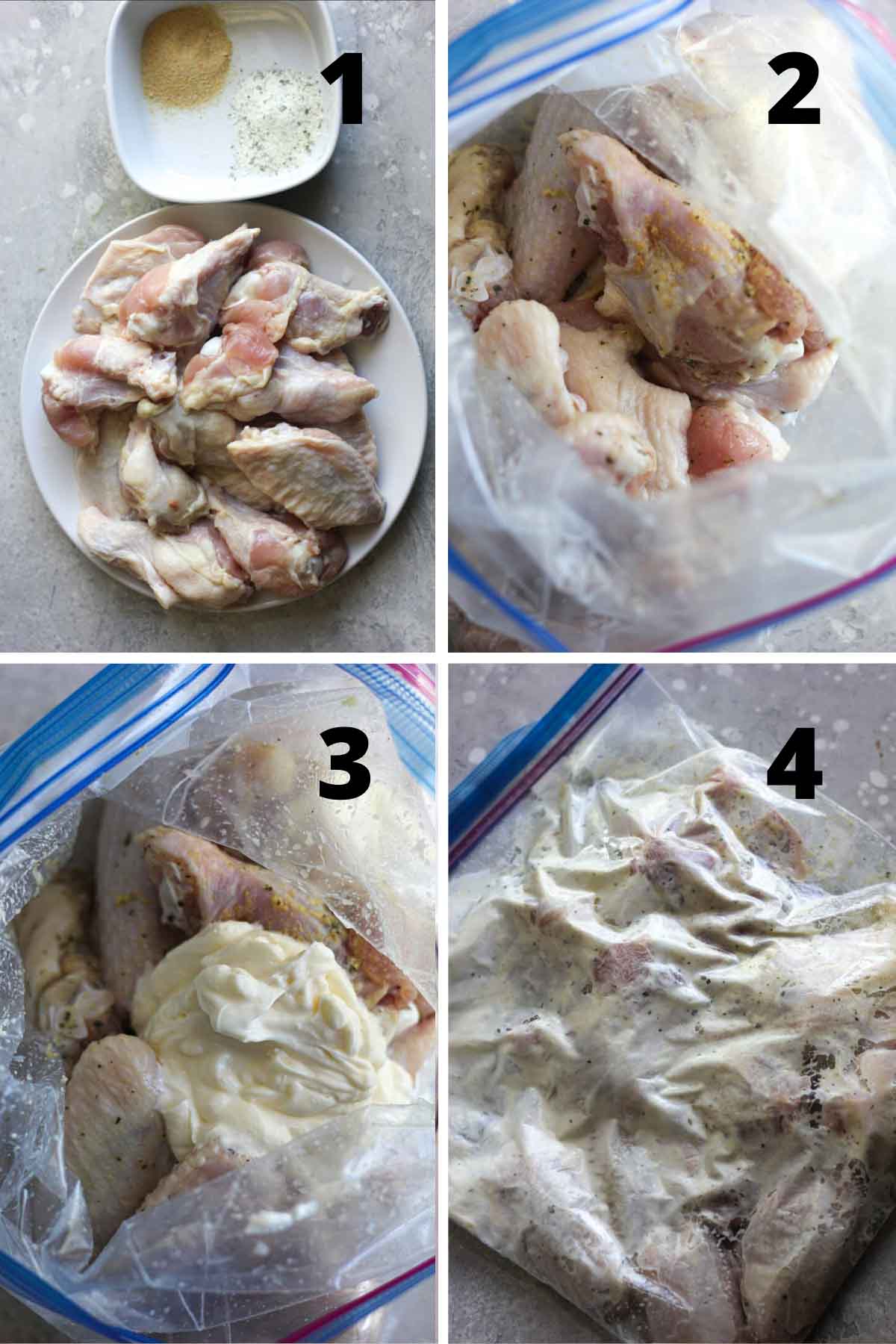 collage of four picture for the chicken wings recipe