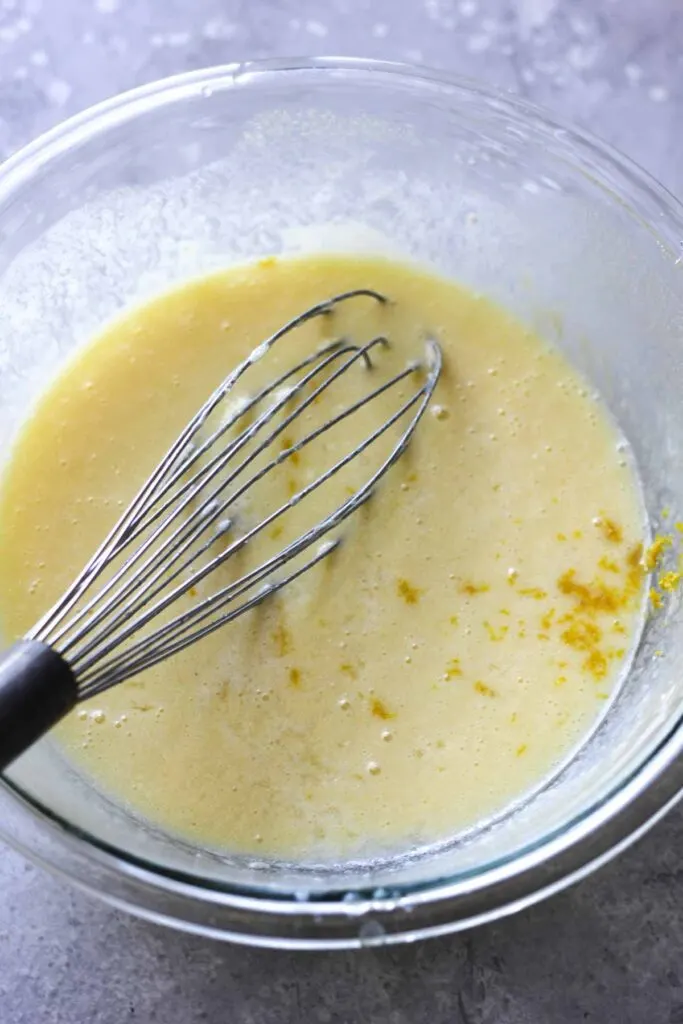 raw buttermilk pie filling in the bowl