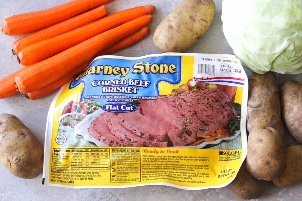 ingredients for corned beef with potatoes and cabbage