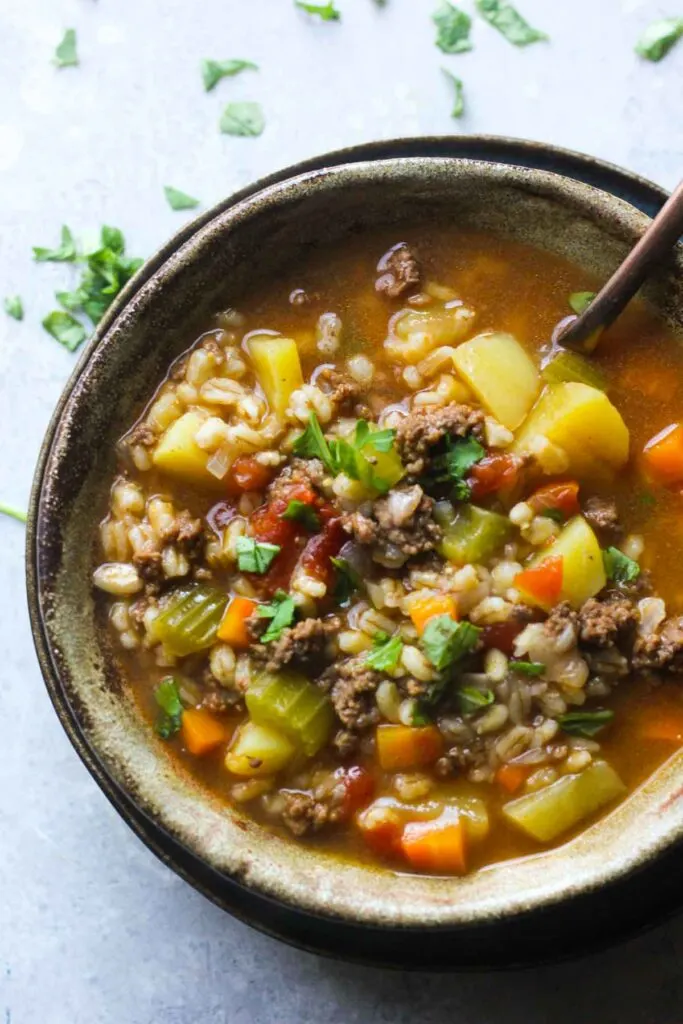 Instant pot hamburger soup with barley Berry Maple