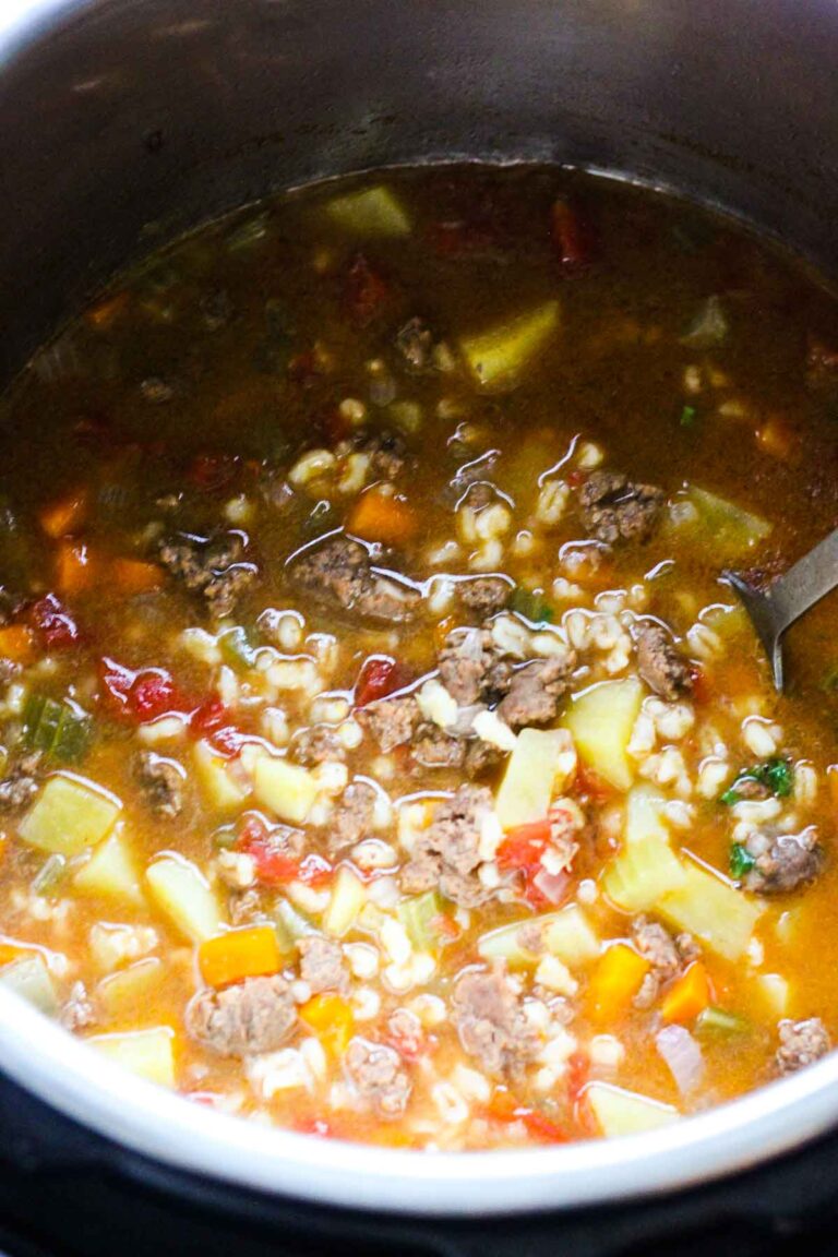 Instant pot hamburger soup with barley Berry&Maple