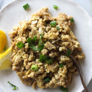 shad roe scrambled eggs on the plate