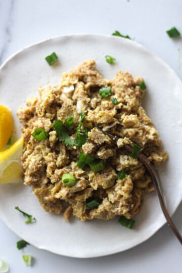 shad roe scrambled eggs on the plate
