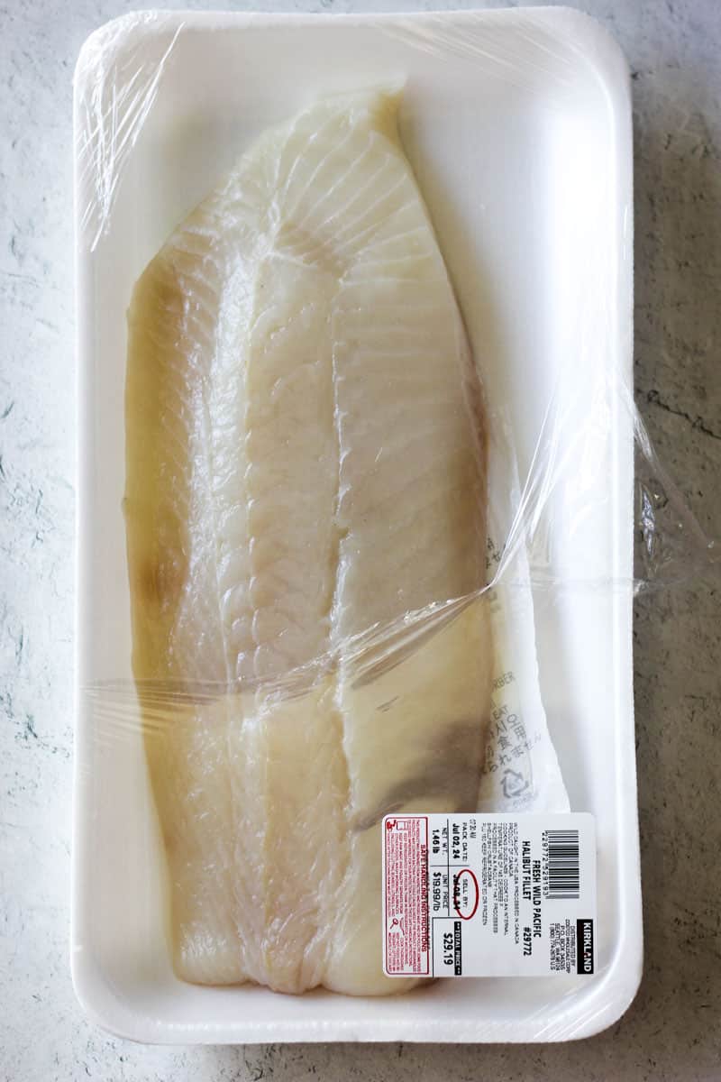 halibut fillet in plastic package