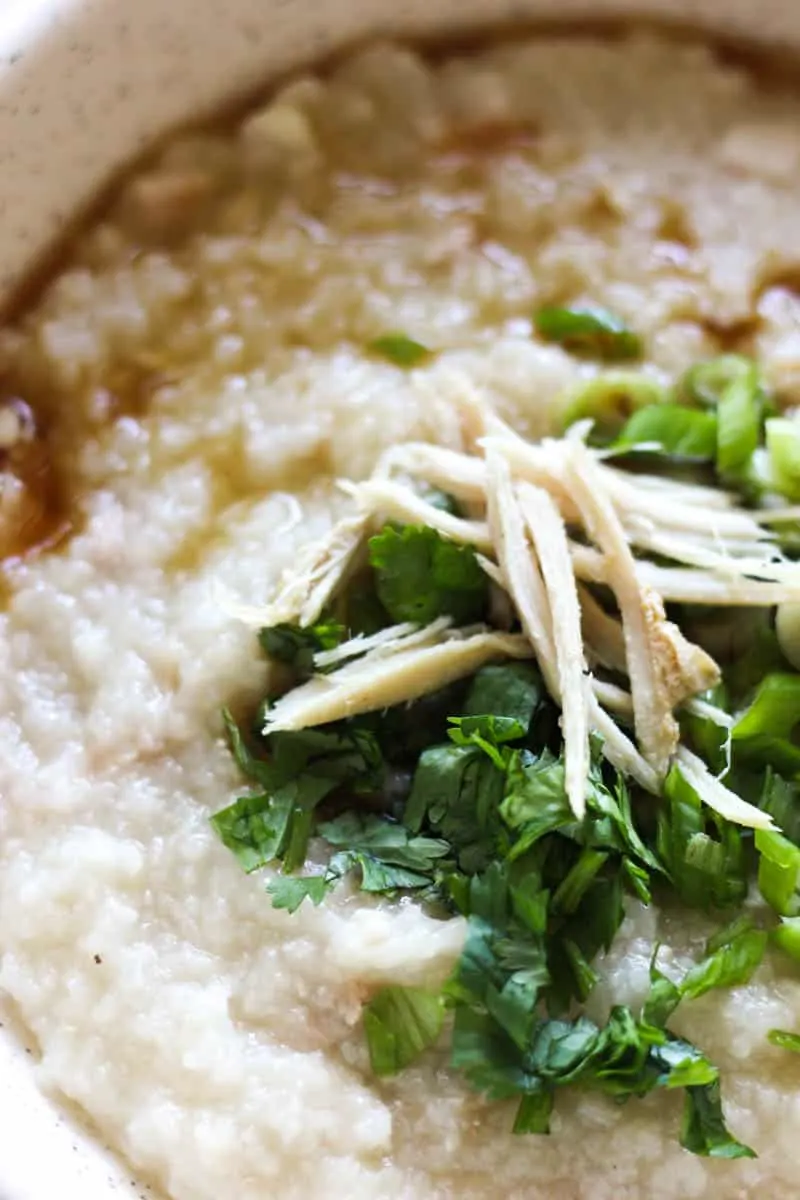 turkey jook in instant pot top view with cilantro