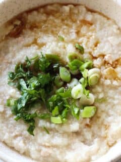 instant pot turkey congee in the bowl