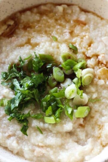 instant pot turkey congee in the bowl