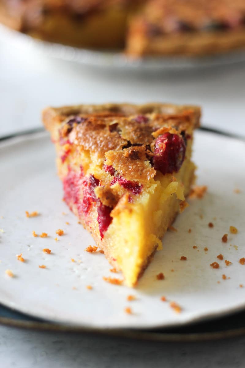 cranberry chess pie slice in the plate