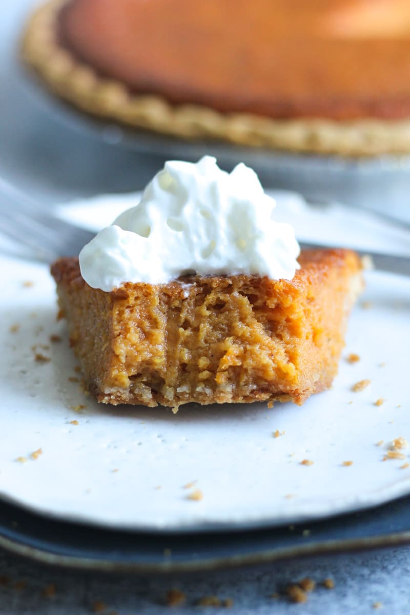 sweet potato buttermilk pie piece on the plate